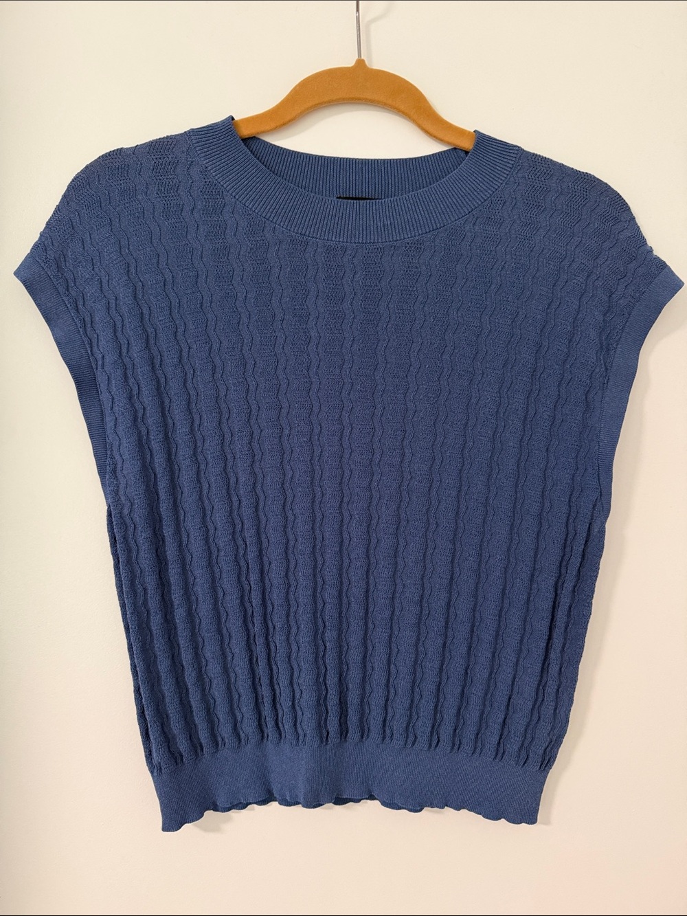 Current Air Blue Cable-Knit Crewneck Sleeveless Sweater